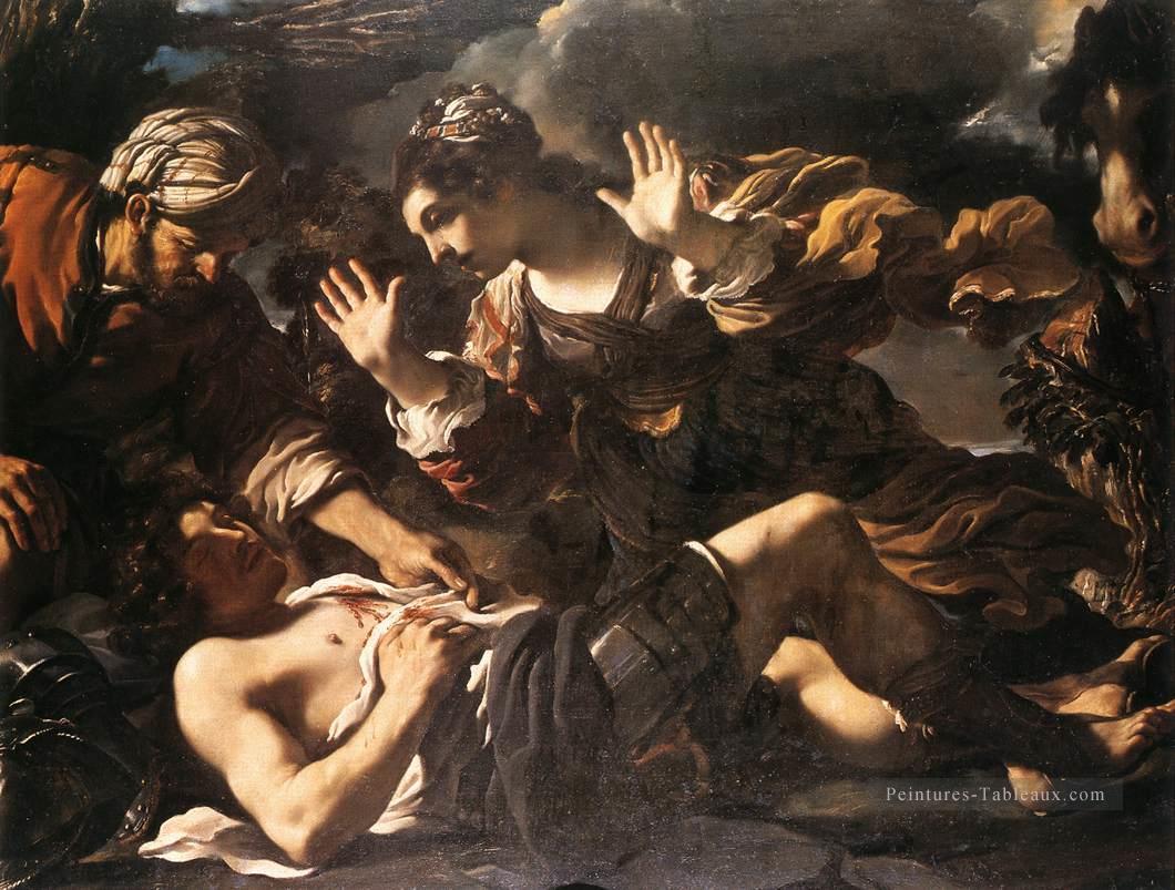 Ermina trouve le Guercino Baroque Tancré blessé Peintures à l'huile